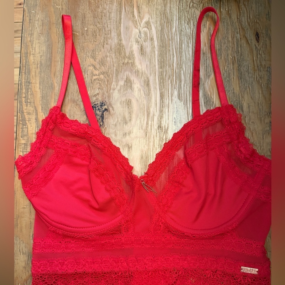 RACHEL Rachel Roy Vibrant Red Lace Bra 34C Holiday Christmas Valentines